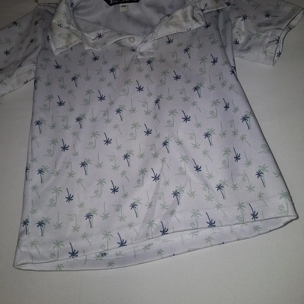 Ben Sherman Short Sleeve Polo Shirt Toddler Boys 24M 2T White Palm Tree Print